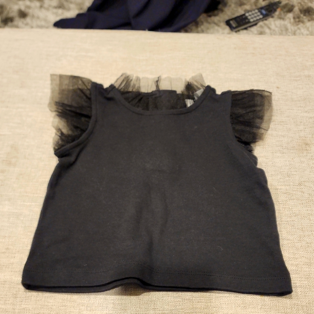 Janie And Jack - Black Tulle Ruffle Sleeve Kids Top - 2T